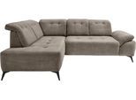 Ecksofa HOME AFFAIRE "Lazio modern und bequem, schmale Armlehnen, tolle Detailverarbeitung", beige (silber, zierkissen silber), B:255cm H:94cm, 93% Polyester, 7% Polyamid, Sofas, Ecksofa, zwei verschiedene Fußfarben wählbar