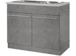 Spülenschrank WIHO KÜCHEN "Chicago", grau (front und korpus: betonfarben, arbeitsplatte: canvas grau), B:100cm H:85cm T:60cm, Schränke, Spülenschrank, 100 cm breit, inkl. Einbauspüle aus Edelstahl