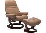Relaxsessel STRESSLESS "Sunrise", braun (almond paloma), B:75cm H:100cm T:73cm, Leder BATICK: BATICK ist ein leicht korrigiertes, durchgefärbtes und genarbtes Möbelleder, bei dem die meisten Unebenheiten und Spuren in der Regel entfernt wurden.;Leder PALOMA: PALOMA ist ein durchgefärbtes Semianilin-Möbelleder mit natürlicher Narbung.;ROHLEDER Stoff Q2 FARON: Ein fester zuverlässiger Bouclé mit ein