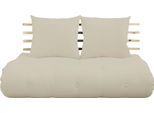 Schlafsofa KARUP DESIGN "Shinsano, futonstil, Rückenrahmen und zweiteiligem Kissenset", beige, B:140cm, Sofas, Schlafsofa, aus massivem Kiefernholz, faltbarer Matratze, multifunktional, Scandi
