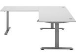Eckschreibtisch BEGA OFFICE "Ben", weiß (weiß, silber, weiß), B:180cm H:74cm T:177cm, Tische, Eckschreibtisch, elektrisch höhenverstellbarer Desk mit 4 Memory Tasten, 180x177 cm