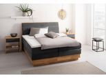 Boxspringbett OTTO HOME "JENNA in verschiedenen Farben und Breiten erhältlich", grau (ferro), B:184cm L:216cm, Komplettbetten, Boxspringbett, LED-Beleuchtung, mit zertifizierten, recycelten Bezugsstoffen