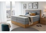 Boxspringbett HOME AFFAIRE "Evelina, Doppelbett, Polsterbett, Komfortbett, 160 & 180 cm", blaugrau, B:184cm L:210cm, 94% PES, 6% Nylon, Komplettbetten, Boxspringbett, inkl. 6 cm Topper, zwei Bettkästen, Taschen-Federkernmatratze in H3