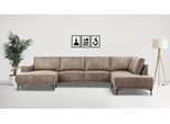 Wohnlandschaft OTTO HOME "OLAND Luxus-Microfaser U-Form, XXL, B: 345 cm, Skandi-Design", braun (taupe), B:345cm H:85cm T:210cm, 100% Polyester, Sofas, Wohnlandschaft, U-Form, 345 cm, Wellenunterfederung, Skandi-Design, Metallfüße