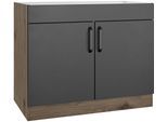 Spülenschrank WIHO KÜCHEN "Elba", schwarz (front: schwarz, korpus: halifax eiche braun), B:100cm H:82cm T:57cm, Holzwerkstoff, Schränke, Spülenschrank, Breite 100 cm