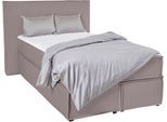 Boxspringbett "Yuma", grau (hellgrau), B:133cm L:213cm, 100% Polyester, LEGER HOME BY LENA GERCKE, Komplettbetten, Boxspringbett, incl. Topper, in 4 Breiten, 3 Matratzenarten und je 2 Härtegraden