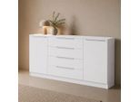 Kommode BORCHARDT MÖBEL "Oliva, Kommode mit Metallgriffen", weiß (weiß matt, weiß matt), B:166cm H:78cm T:35cm, Holzwerkstoff, Sideboards, Kommode, Modernes Sideboard mit 2 Türen und 4 Schubkästen, Breite 166 cm