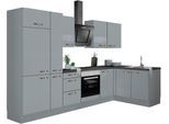 Winkelküche KOCHSTATION "KS-Cara", grau (küche: grau, korpus: grau, arbeitsplatte: granit schwarz), B:315cm T:175cm, Komplettküchen-Sets, Winkelküche, mit Vollauszügen und Soft-Close-Funktion, Stellbreite 315 x 175 cm