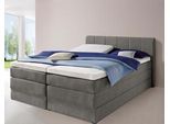 Boxspringbett HAPO, grau (anthrazit), Liegefläche B/L: 160cm x 200cm, kein Härtegrad, 7-Zonen-Kaltschaummatratze, Kopfteil, seitliche Unterbox und Obermatratze sind mit pflegeleichtem Feinstrukturstoff in Leinenoptik (100% Polyester) bezogen;Die Oberseite der Unterfederung und die Ober- und Unterseite der Obermatratze sind jeweils mit einem rutschhemmenden Stoff aus 100% Polyester bespannt., Kompl