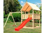 Spielturm KONIFERA "Lenie", beige (natur, rot), Spieltürme, KinderB:440cm H:345cm T:264cm, Holzwerkstoff, Spielturm, BxTxH: 440x264x345 cm, B:440cm H:345cm T:264cm
