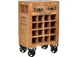 Küchenwagen SIT "RUSTIC Mangoholz mit Weinregal & 16 Flaschenfächern", beige (natur), B:55cm H:85cm T:35cm, Massivholz, Metall, Rollwagen, Küchenwagen, Integriertes Flaschenregal für bis zu 16 Weinflaschen