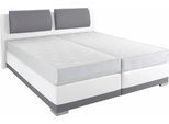 Boxspringbett MAINTAL, grau (grau, weiß), B:192cm L:212cm, Strukturstoff-Bezug 100% Polyester;Kunstleder 100% PU;Bezug der Spiegelfläche Matratzendrell aus 100% Polyester, Komplettbetten, Boxspringbett, verstellbare Kopfstütze