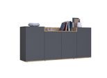 Sideboard OTTO HOME "BOLSENA, Kommode, Schrank,Lowboard mit 6 Fächer und offenes Ablagefach", anthrazit, eiche wotan matt, B:160cm H:71,2cm T:35cm, Sideboards, Sideboard, stehend/hängend montierbar, Made in Italy, B/T/H: 160 × 35 × 71,2 cm