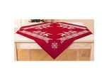 Stickmitteldecke "Hirsche rot/weiß