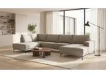 Wohnlandschaft OTTO HOME "OLAND Bouclé U-Form, XXL, B: 345 cm, Skandi-Design", beige, B:345cm H:85cm T:210cm, 100% Polyester, Sofas, Wohnlandschaft, U-Form, 345 cm, Wellenunterfederung, Skandi-Design, Metallfüße