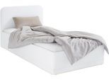 Polsterbett, weiß, B:110cm L:210cm, Bezug Bett: wahlweise Microfaser (100% Polyester), Strukturstoff (77% Polyester, 23% Viskose) oder Kunstleder;Bonnell-Federkernmatratze: Mischgewebe (51% Polyprophlen, 39% Polyester, 10% Baumwolle);Kaltschaummatratze: Frottee (100% Polyester), Bezug abnehm- und waschbar bis 60C, WESTFALIA SCHLAFKOMFORT, Betten, Polsterbett, inkl. Bettkasten bei Ausführung mit Ma