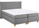 Boxspringbett HOME AFFAIRE "Houssay", grau, B:212cm L:205cm, Struktur fein (100% Polyester), Komplettbetten, Boxspringbett, inkl. Topper, 5 Breiten, 2 Härtegraden auch in Überlänge 220 cm