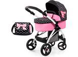 Kombi-Puppenwagen BAYER "City Max schwarz", pink (schwarz herzen), Puppenwagen, KinderB:69cm H:74cm T:41cm, Kunststoff, Metall, Stoff, Kombi-Puppenwagen, mit Wickeltasche, B:69cm H:74cm T:41cm