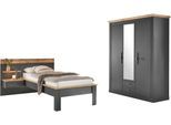 Schlafzimmer-Set OTTO HOME "Westminster", grau, B/H: 90cm x 200cm, Schlafzimmermöbel-Sets, beinhaltet 1 Bett, Kleiderschrank 3-türig und 1 Wandpaneel