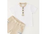 Shorts MINIBANDA "BABY BOY SUMMER SET", Mädchen, Gr. 3, EURO-Größen, beige (optical weiß), 95% Baumwolle, 5% Elasthan - 70% Baumwolle, 30% Leinen, Hosen Shorts