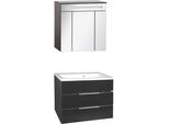 Waschtisch FACKELMANN "Waschplatz-Set KARA", schwarz (korpus anthrazit, fronten mit lackiertem glas anhrazit, anthrazit), B:80cm T:50cm, Waschtische, Waschtisch, 3-teilig