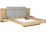 Einzelbett GAMI "IZADI", eiche rookwood nachbildung, eiche rookwood nachbildung, eiche rookwood nachbildung, B:271cm H:113cm L:224cm, Betten, Einzelbett, Bett mit Stoff-Kopfteil und 2 Nachttischen