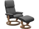Fußhocker STRESSLESS "Admiral", grau (grau batick), B:55cm H:38cm T:39cm, Leder BATICK: BATICK ist ein leicht korrigiertes, durchgefärbtes und genarbtes Möbelleder, bei dem die meisten Unebenheiten und Spuren in der Regel entfernt wurden., Hocker, Fußhocker, mit Classic Base, Gestell Eiche