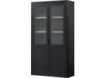 Vitrine WOOOD "Gunnar FSC-Kiefernholz mit Glasstüren H 217 x B 120 x T 48 cm", schwarz, B:120cm H:217cm T:48cm, Massivholz, Schränke, Vitrine, Tragkraft 150 kg gesamt, Pfleigleicht, wasserbasierter Schutzlack