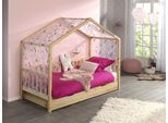 Hausbett VIPACK "Dallas, mit Dachaufbau, Kiefer massiv, stabil gebaut", beige (natur), B:97cm H:170cm L:210cm, Textilhimmel 100% Polyester, Betten, Hausbett, wahlweise mit oder ohne Bettschublade und Textilhimmel