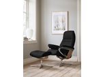 Relaxsessel STRESSLESS "Sunrise", schwarz (schwarz batick), B:92cm H:105cm T:80cm, Leder BATICK: BATICK ist ein leicht korrigiertes, durchgefärbtes und genarbtes Möbelleder, bei dem die meisten Unebenheiten und Spuren in der Regel entfernt wurden., Sessel, Relaxsessel, mit Cross Base, Größe S, M & L, Holzakzent Eiche