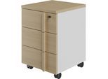 Rollladenschrank GAMI "ITALIC", strukturiert eiche, weiß, B:42cm H:59cm T:43cm, Holzwerkstoff, Schränke, Rollladenschrank, Funktional und mobil – passt perfekt unter Ihren Schreibtisch