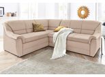 Ecksofa DOMO COLLECTION "Lale zeitlose Formensprache, komfortabel, Breite 251cm, L-Form", beige (natur), B:251cm H:88cm T:193cm, Struktur grob (85% Polyester, 15% Polyacryl );Struktur (100% Polyester);Microfaser PRIMABELLE (100% Polyester), Sofas, Ecksofa, mit langem Schenkel, wahlweise mit Bettfunktion