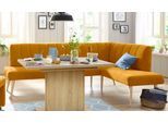 Eckbank EXXPO - SOFA FASHION "Costa, moderne Rückensteppung, bequem und elegant, hoher Holzfuß", gelb (mustard), B:157cm H:92cm T:245cm, Webvelour: 100% Polyester, Sitzbänke, Eckbank, hochwertig verarbeitet, Frei im Raum stellbar