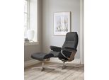 Relaxsessel STRESSLESS "Sunrise", grau (rock paloma), B:83cm H:105cm T:74cm, Leder PALOMA: PALOMA ist ein durchgefärbtes Semianilin-Möbelleder mit natürlicher Narbung., Sessel, Relaxsessel, mit Cross Base, Größe S, M & L, Holzakzent Eiche