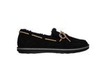 Skechers Comfortabele platte mocassin-pantoffels van imitatiesuède voor dames (Zwart)