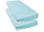 Spannbettlaken OTTO HOME "Strawberry in Gr. 90x200, 140x200 oder 180x200 cm", blau (türkis), B:90cm L:200cm, Jersey, Obermaterial: 50% Baumwolle, 50% Polyester, Bettlaken, Spannbettlaken, für Matratzen bis 18cm Höhe, Spannbetttuch, Baumwollmischung