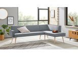 Eckbank EXXPO - SOFA FASHION "Lungo, moderne Kedernaht, bequem und elegant, hoher Holzfuß", silber, B:158cm H:84cm T:239cm, 100% Polyester, Sitzbänke, Eckbank, hochwertige Detailverarbeitung, frei im Raum stellbar