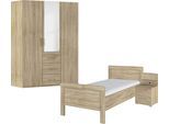 Schlafzimmer-Set RAUCH "Komplettschlafzimmer Schlafzimmer EVELYN", braun (eiche sonoma), Bett 100x200cm + ohne Matratze, B/H: 100cm x 200cm, Bett 100x200cm, Holzwerkstoff, Schlafzimmermöbel-Sets, Schrank und Bett in 2 Breiten, Nachttisch mit Paneel MADE IN GERMANY