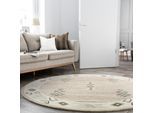 Wollteppich THEKO "Royal Berber" Gr. 9, beige (creme), H:18mm Ø:190cm, Schurwolle, Teppiche, Berber Optik, gemustert, reine Wolle, mit Bordüre Wohnzimmer