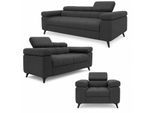 3-2-1 Sofa Set Utah Anthrazit Velvet Premium Bettfunktion und verstellbaren Kopfstützen