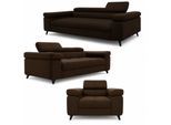 3-2-1 Sofa Set Utah Braun Velvet Premium Bettfunktion und verstellbaren Kopfstützen