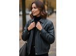 Dames marineblauw leren Biker Blouson Bomber Oversized Jas - Moon