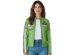 Dames Biker Racing Badges Groene Leren Jas-Incheon