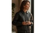 Dames zwarte leren Biker Blouson Bomber Oversized Jas - Moon