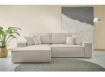 Ecksofa OTTO HOME "FINNLEY Struktur fein, L-Form 257 cm, Schlafsofa", beige (creme), B:267cm H:85cm T:167cm, Bezugstoff 100% PES ;Atmungsaktives Gewebe ;Easy Clean ;Gramatur 340g/ qm +/- 5%, Sofas, Ecksofa, mit Bettkasten, in Bouclé, Struktur fein und Mega Cord