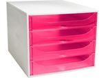 Exacompta Schubladenbox 4 Schubladen, Rosa, A4/A4+ – Ablage für Schreibtisch & Büro