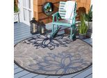 Teppich SANAT "Floral 2 Outdoor", blau (graublau), H:6mm Ø:200cm, Kunstfaser, Teppiche, Teppich, In- und Outdoor geeignet, Blumen, Balkon, Terrasse, Außenbereich