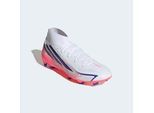Fußballschuh ADIDAS PERFORMANCE "F50 HYPERFAST LEAGUE, MITTELHOCH, FESTE BÖDEN", Damen, Gr. 41, cloud weiß, solar lila, solar turbo, Synthetik, Textil, Schuhe Fußballschuh, für Rasen und feste Böden, gespielt bei der Weltmeisterschaft 2026
