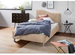 Polsterbett, beige, B:112cm H:100cm L:210cm, Bezug Bett: Velours mit grober Lederoptik (100% Polyester);Bonnellfederkernmatratze: 51% Polypropylen, 39% Polyester, 10% Baumwolle;Kaltschaummatratze: 100% Polyester, Bezug abnehm- und waschbar bis 60C, WESTFALIA SCHLAFKOMFORT, Betten, Polsterbett