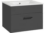 Waschtisch WELLTIME "Trento Light mit Keramik-Auflagebecken", grau (anthrazit matt, anthrazit), B:61cm H:41cm T:47cm, Holzwerkstoff, Keramik, Waschtische, Waschtisch, 1 feste Blende und 1 Auszug, Breite: 61cm, Anthrazit Matt